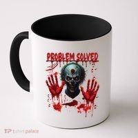 Problem Solved Bloody Hands Costume Clown Halloween Coffee Mug thumb 0