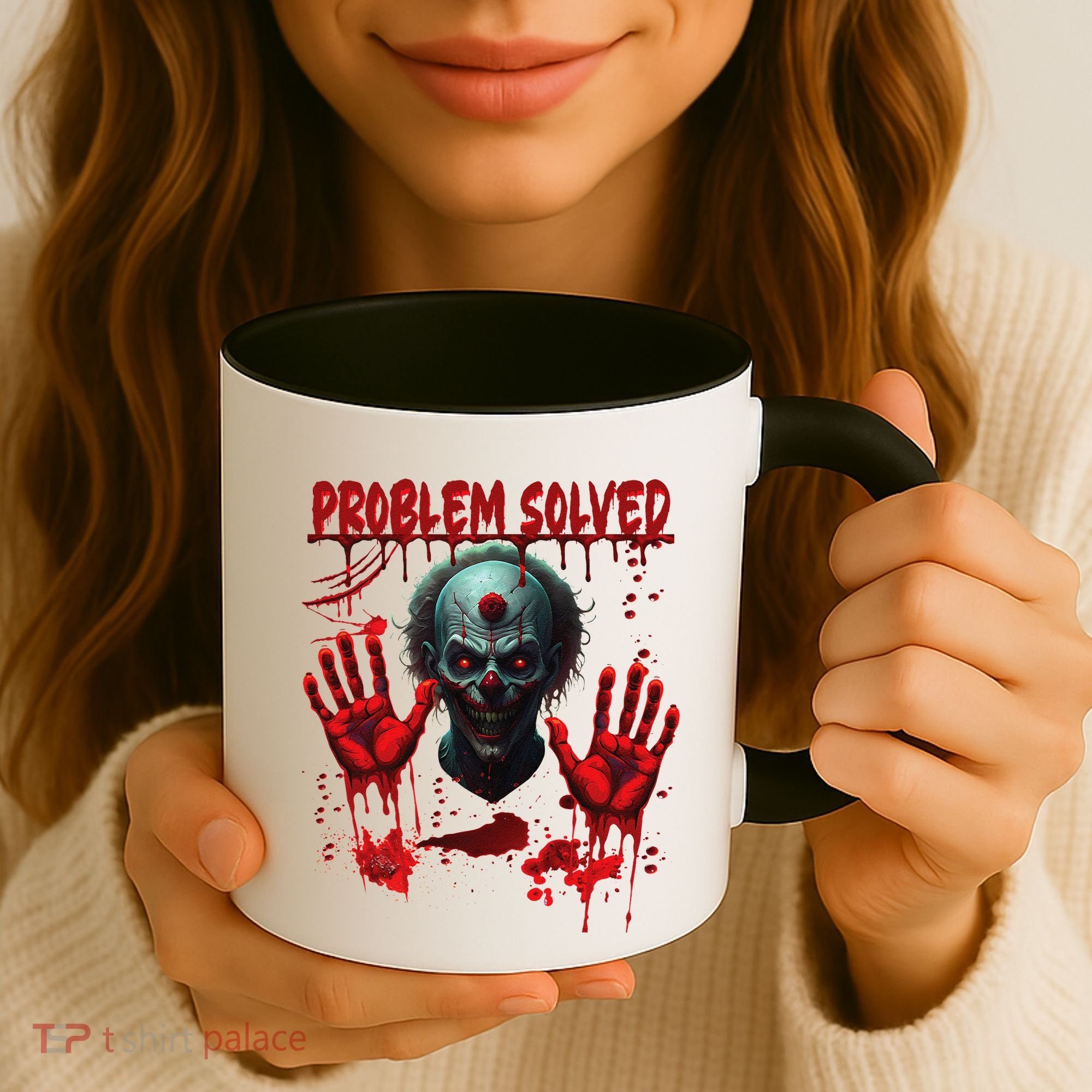 Problem Solved Bloody Hands Costume Clown Halloween Coffee Mug