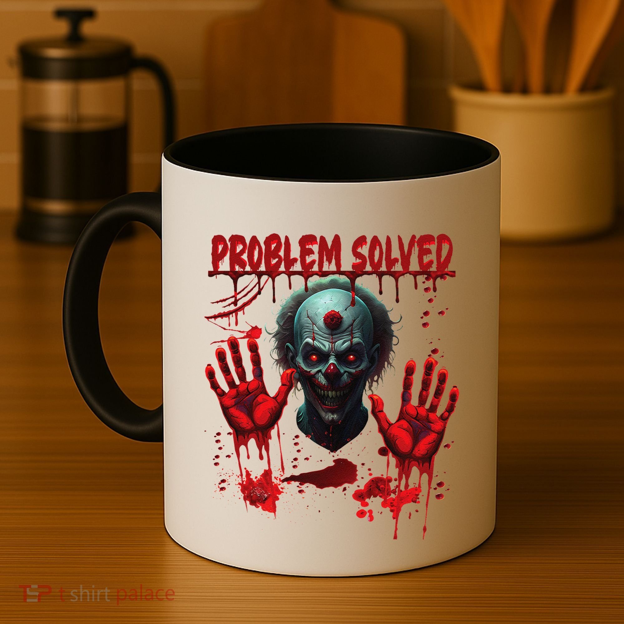 Problem Solved Bloody Hands Costume Clown Halloween Coffee Mug