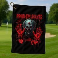 Problem Solved Bloody Hands Costume Clown Halloween Golf Towel thumb 1