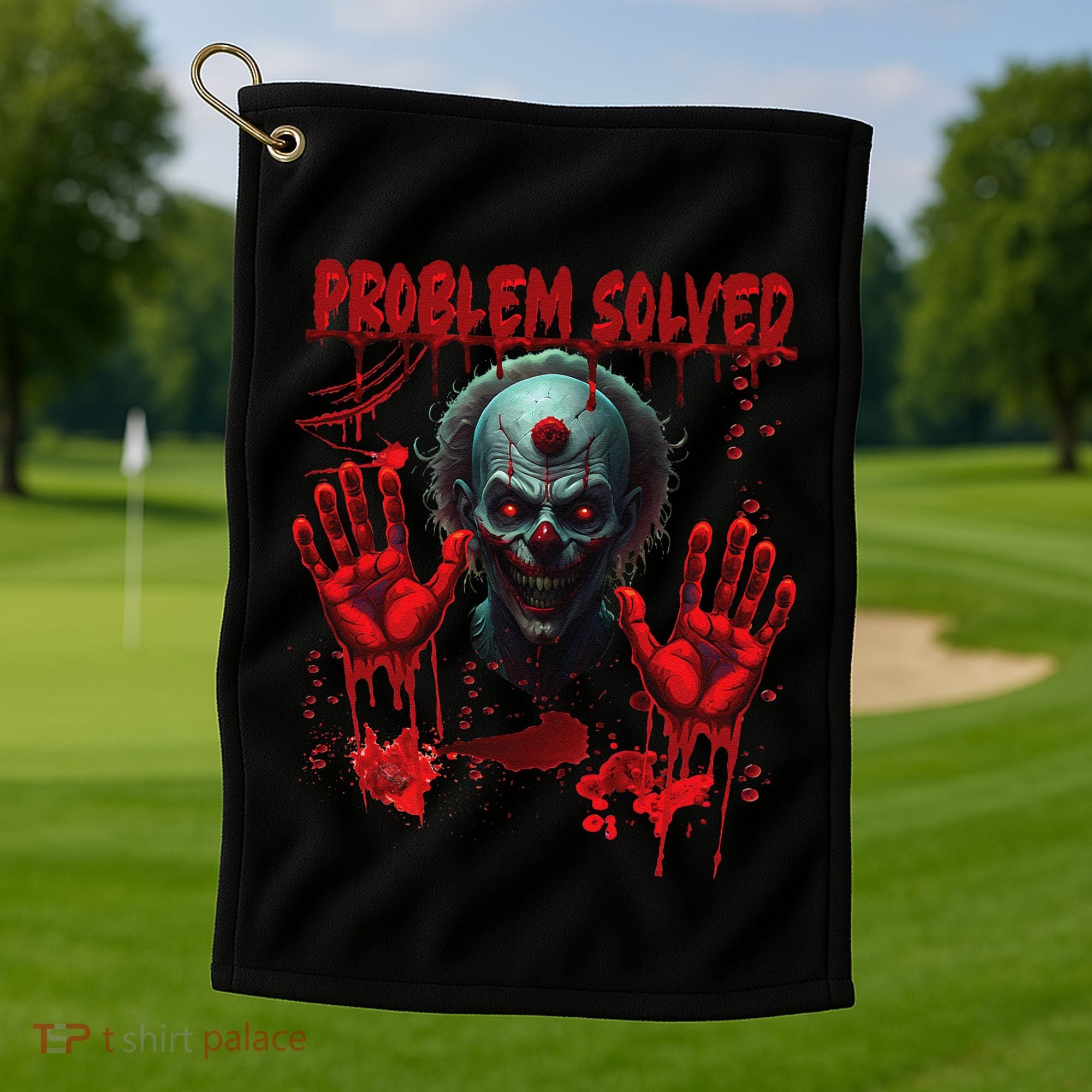 Problem Solved Bloody Hands Costume Clown Halloween Golf Towel