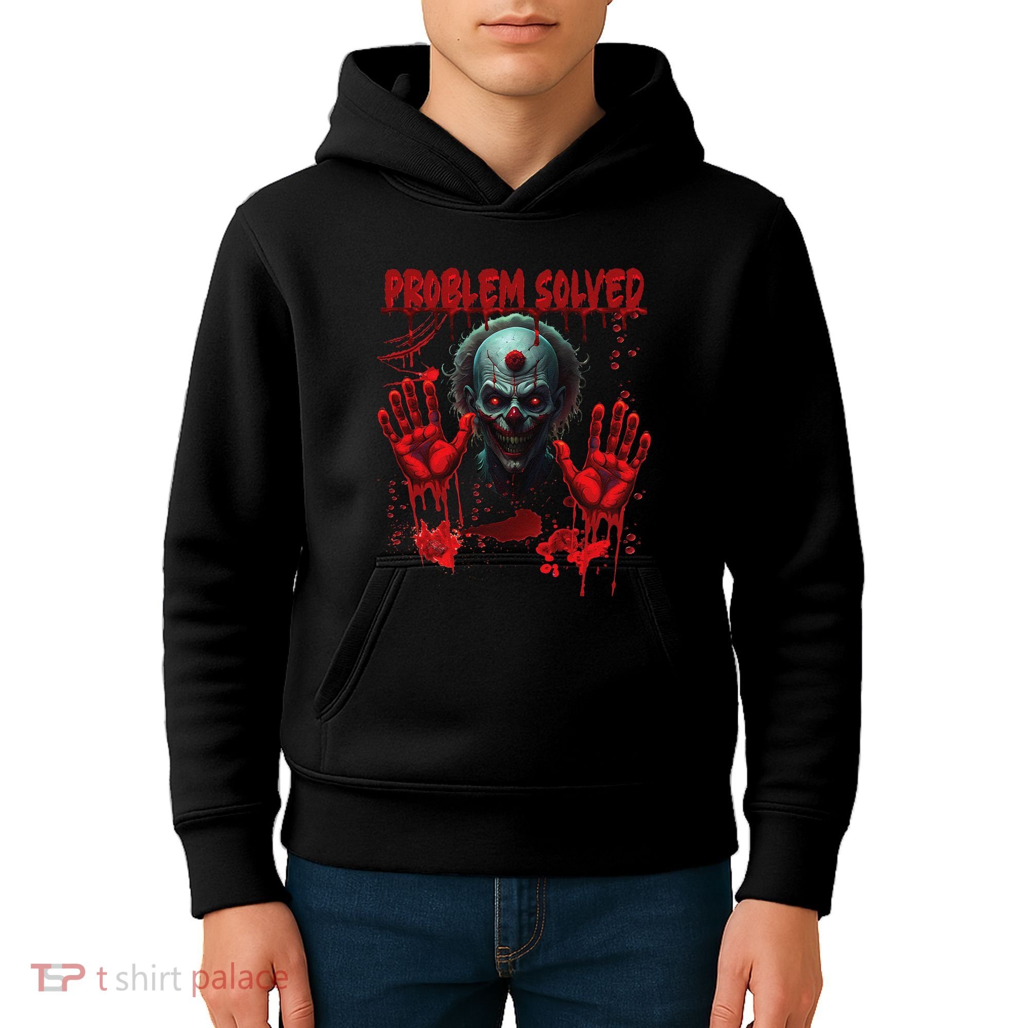 Problem Solved Bloody Hands Costume Clown Halloween Kids Hoodie