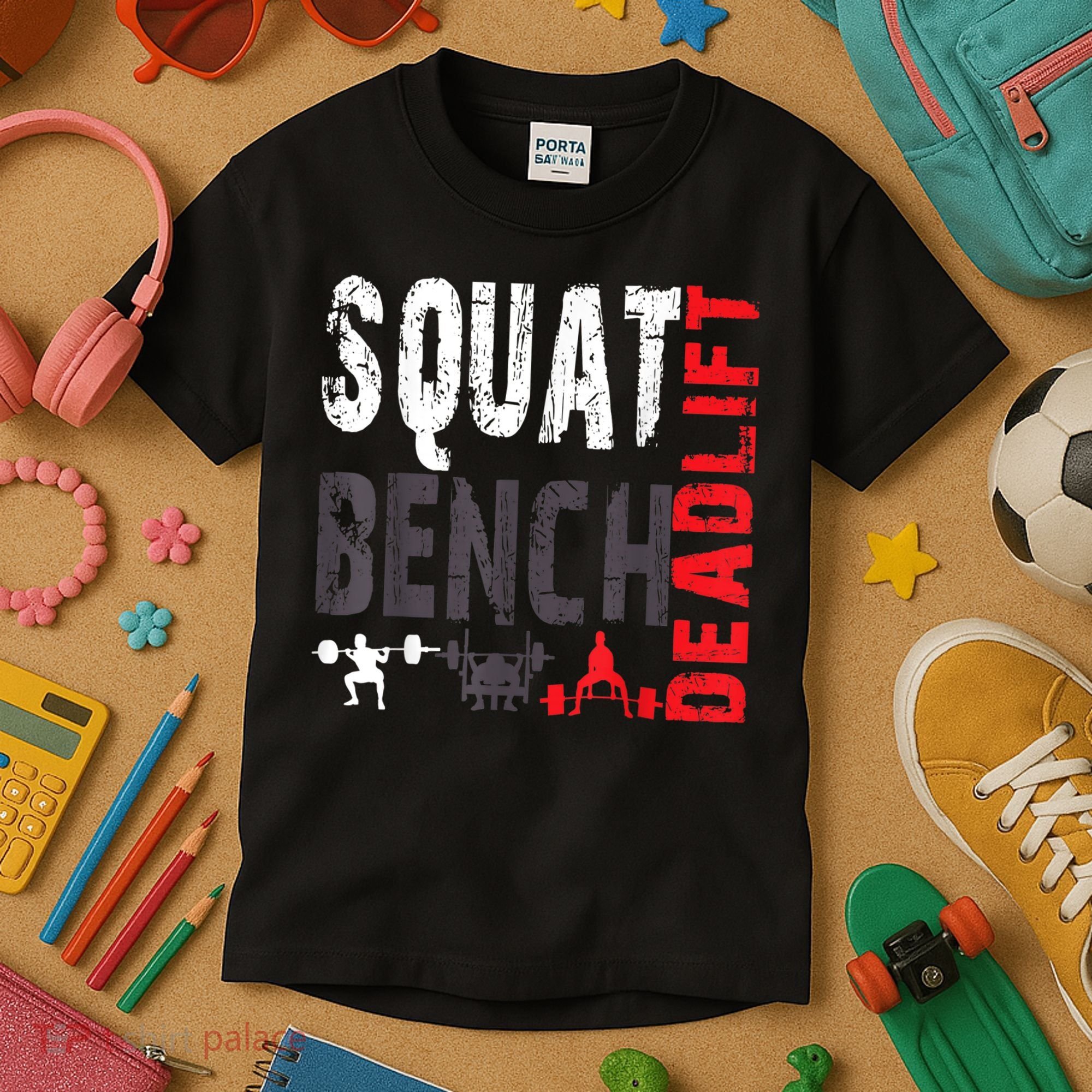 Powerlifting, Squat, Bench, Deadlift, Weightlifting Gift Kids T-Shirt
