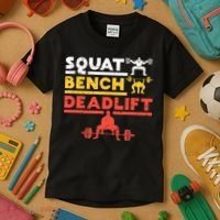Powerlifting Squat Bench Deadlift Weightlifting Kids T-Shirt thumb 3