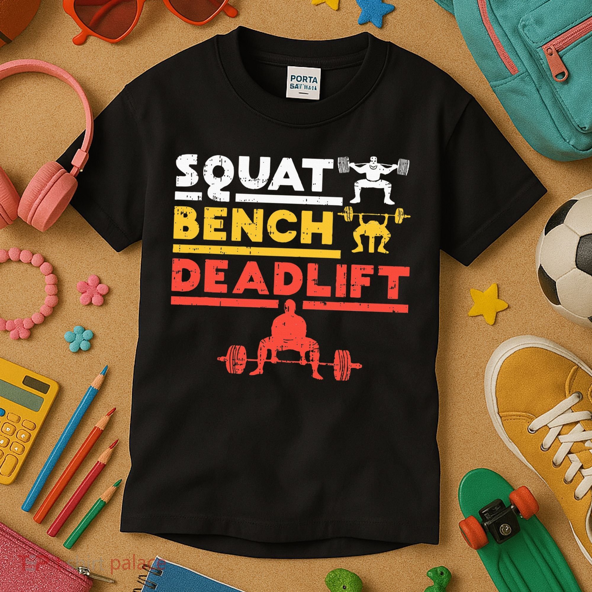 Powerlifting Squat Bench Deadlift Weightlifting Kids T-Shirt