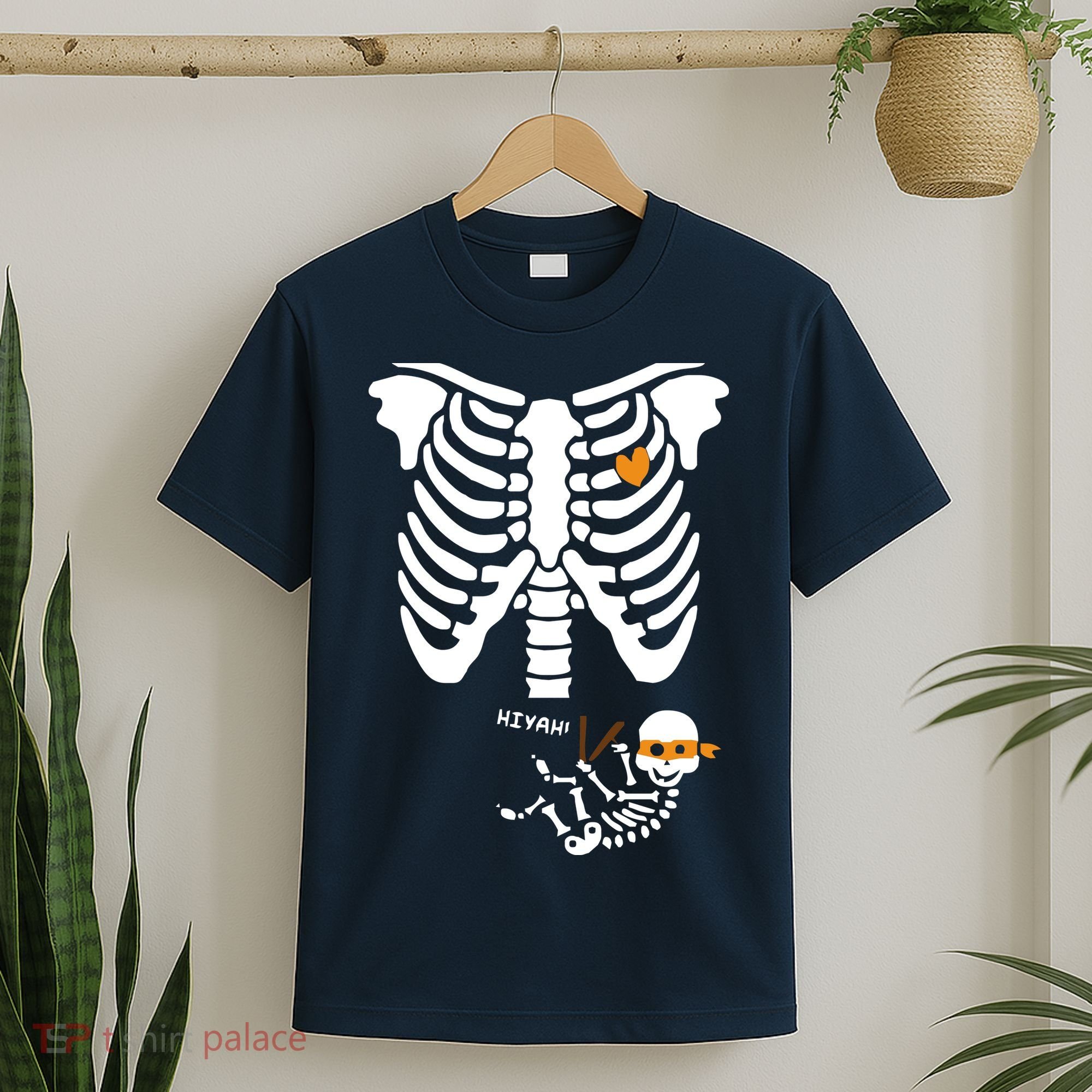Pregnant Skeleton Baby Costume Halloween Maternity Ninja Ladies T-Shirt