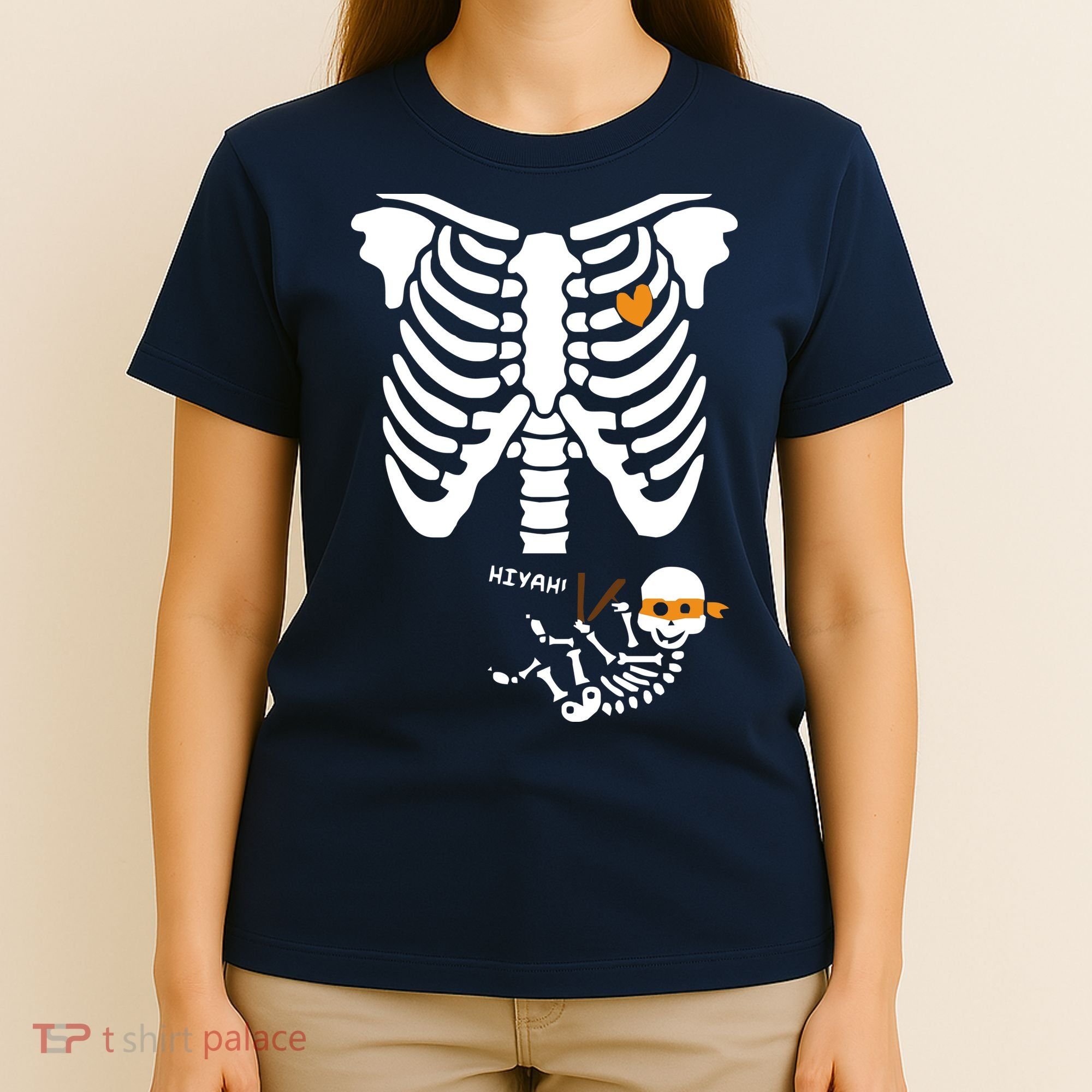 Pregnant Skeleton Baby Costume Halloween Maternity Ninja Ladies T-Shirt
