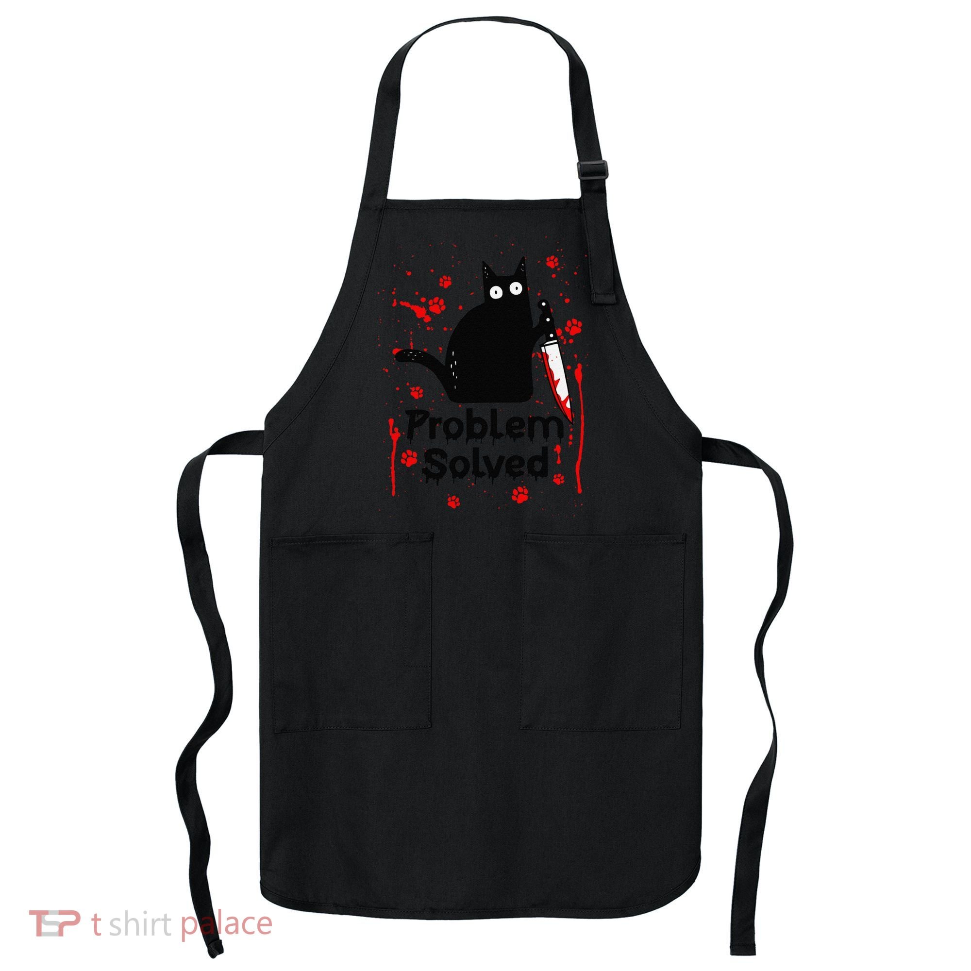 Problem Solved Bloody Funny Black Cat With Knife Cat Lovers Apron
