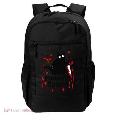 Problem Solved Bloody Funny Black Cat With Knife Cat Lovers Backpack