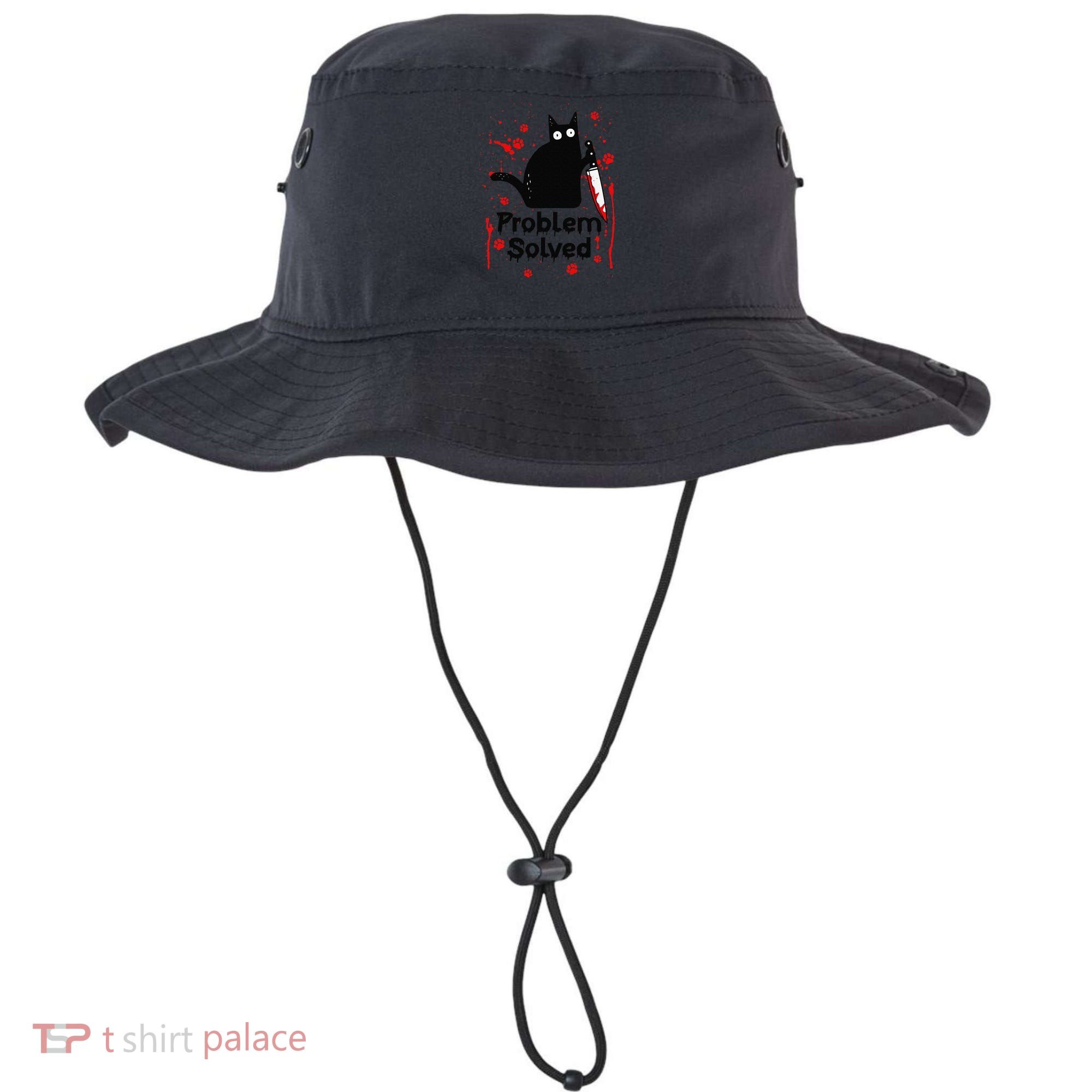 Problem Solved Bloody Funny Black Cat With Knife Cat Lovers Bucket Hat
