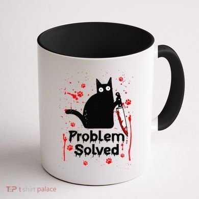 Problem Solved Bloody Funny Black Cat With Knife Cat Lovers Coffee Mug back
