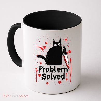 Problem Solved Bloody Funny Black Cat With Knife Cat Lovers Coffee Mug