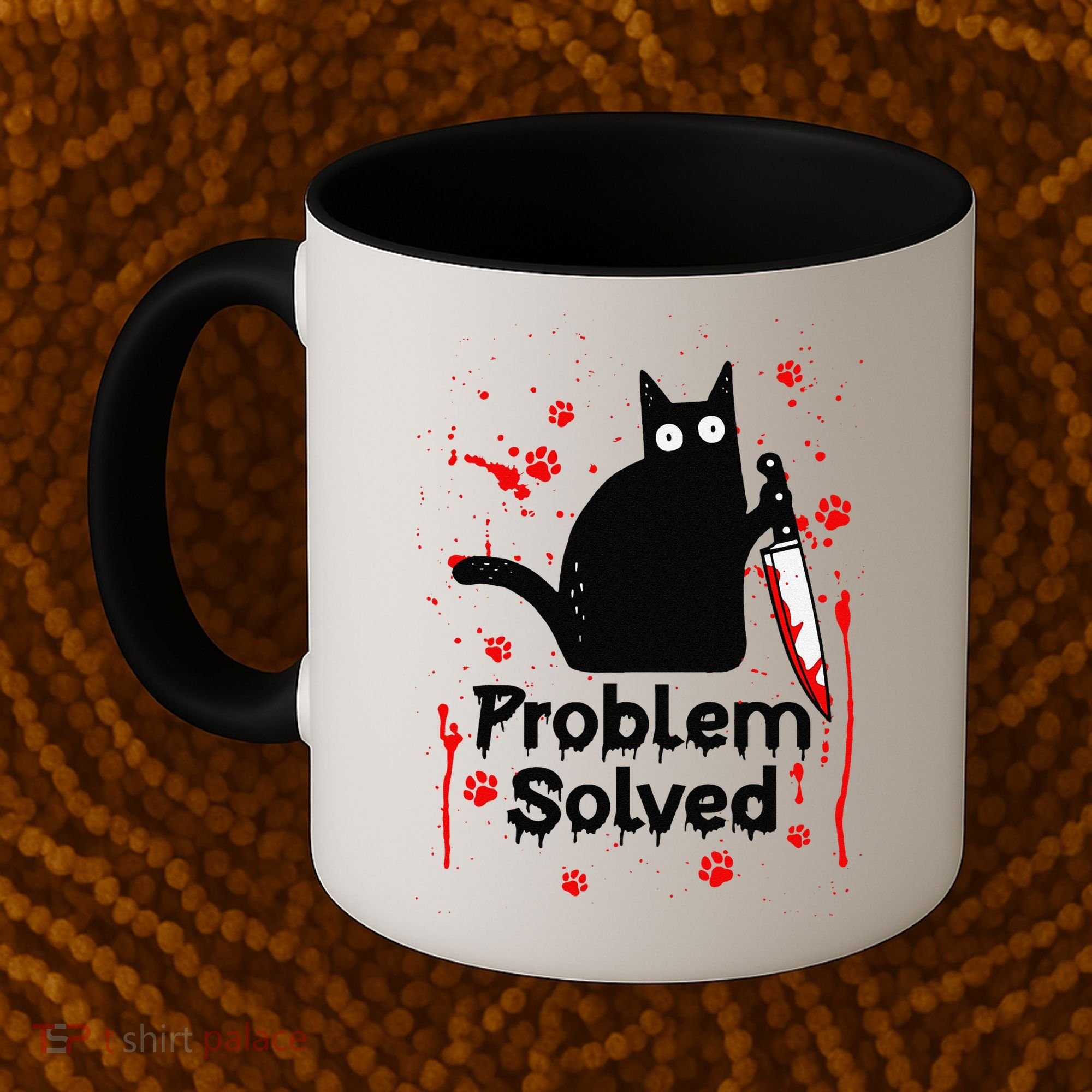 Problem Solved Bloody Funny Black Cat With Knife Cat Lovers Coffee Mug
