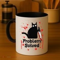 Problem Solved Bloody Funny Black Cat With Knife Cat Lovers Coffee Mug thumb 4