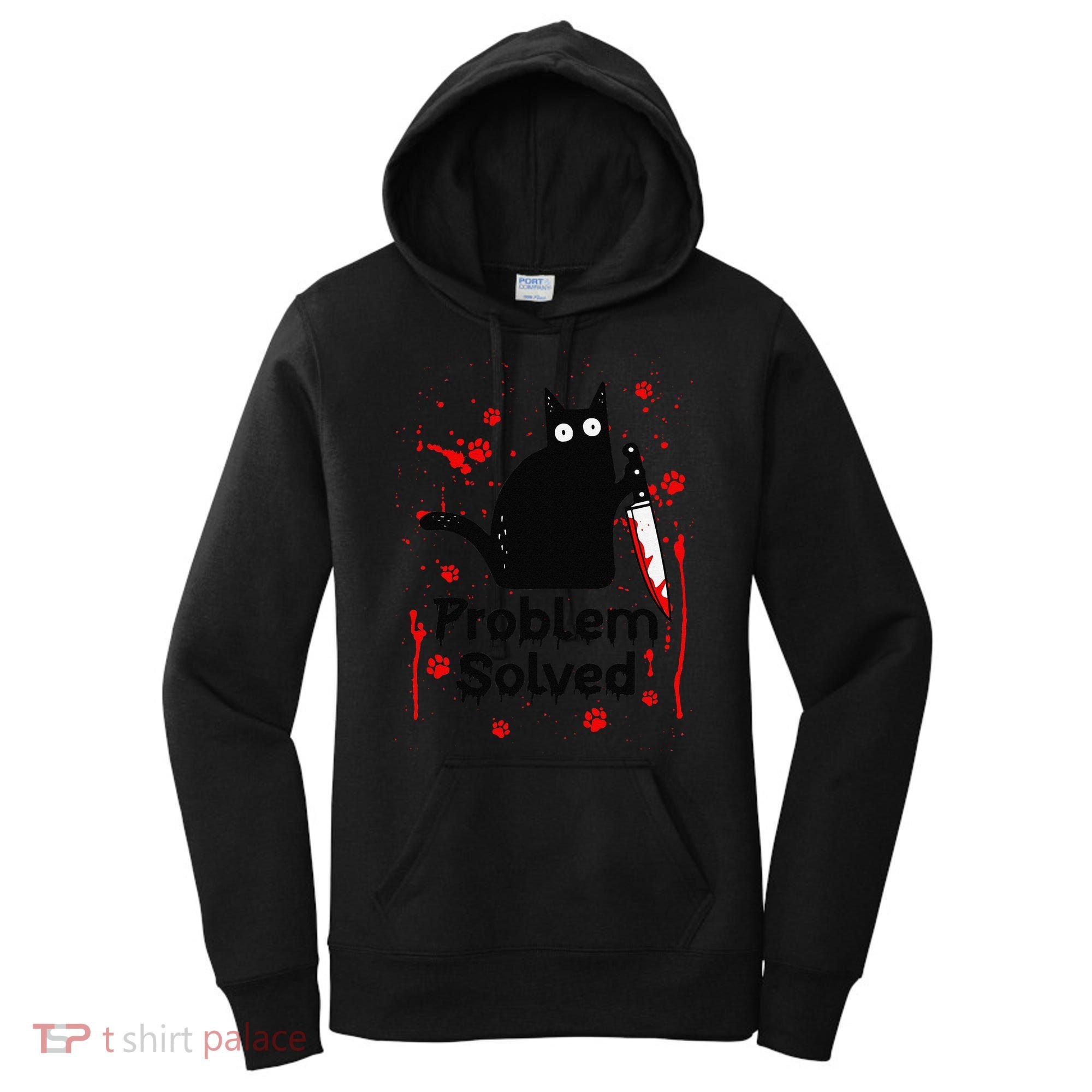 Problem Solved Bloody Funny Black Cat With Knife Cat Lovers Women's Hoodie