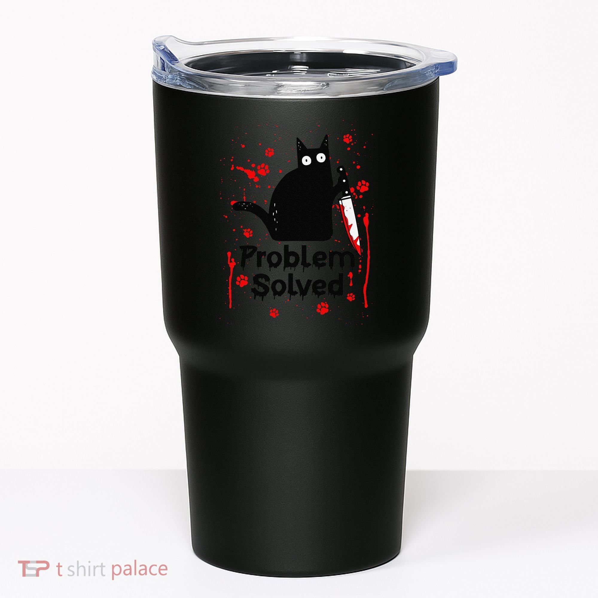 Problem Solved Bloody Funny Black Cat With Knife Cat Lovers Tumbler