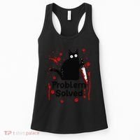 Problem Solved Bloody Funny Black Cat With Knife Cat Lovers Women's Tank Top thumb 0