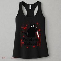 Problem Solved Bloody Funny Black Cat With Knife Cat Lovers Women's Tank Top thumb 3