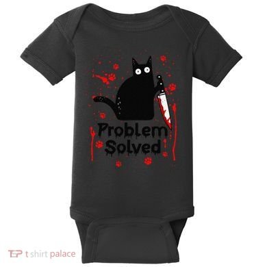 Problem Solved Bloody Funny Black Cat With Knife Cat Lovers Baby Bodysuit