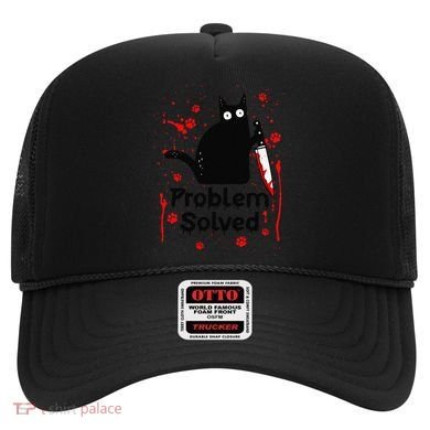 Problem Solved Bloody Funny Black Cat With Knife Cat Lovers Hat