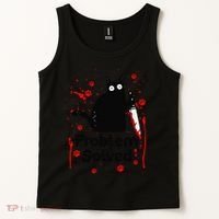 Problem Solved Bloody Funny Black Cat With Knife Cat Lovers Tank Top thumb 2