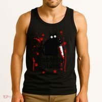 Problem Solved Bloody Funny Black Cat With Knife Cat Lovers Tank Top thumb 3