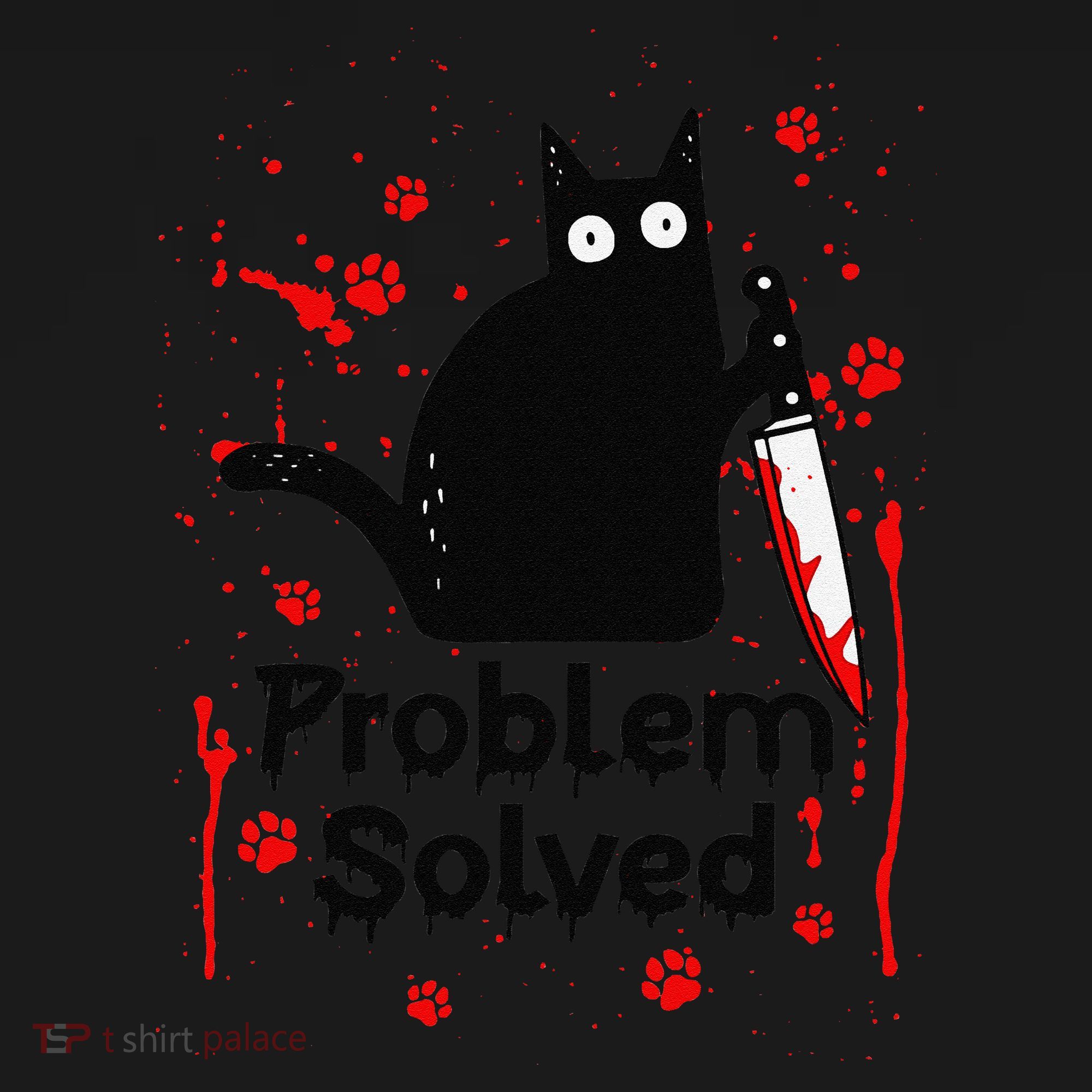 Problem Solved Bloody Funny Black Cat With Knife Cat Lovers Tank Top