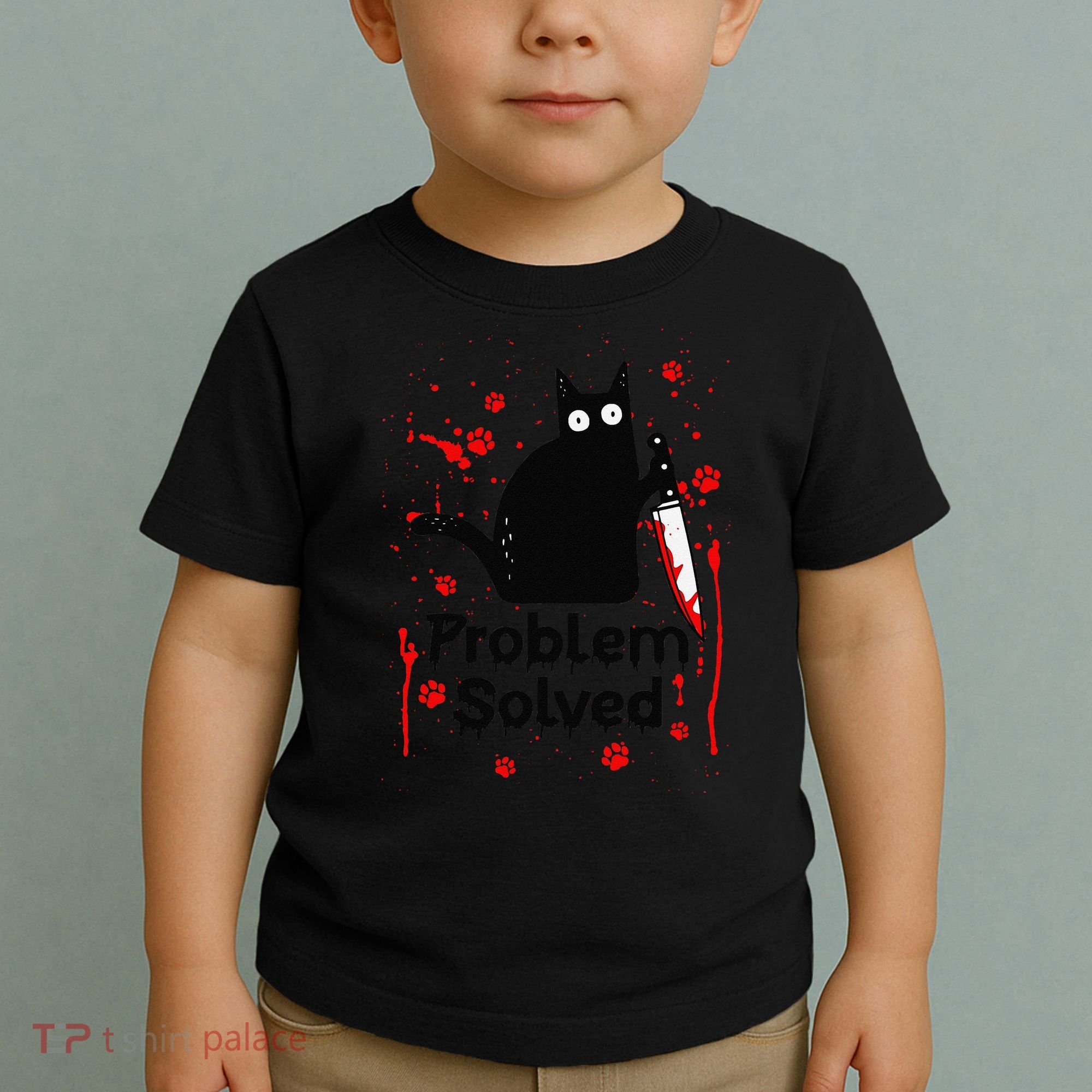 Problem Solved Bloody Funny Black Cat With Knife Cat Lovers Toddler T-Shirt