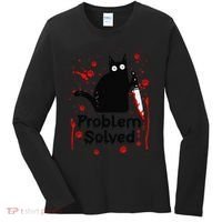 Problem Solved Bloody Funny Black Cat With Knife Cat Lovers Women's Long Sleeve Shirt thumb 0