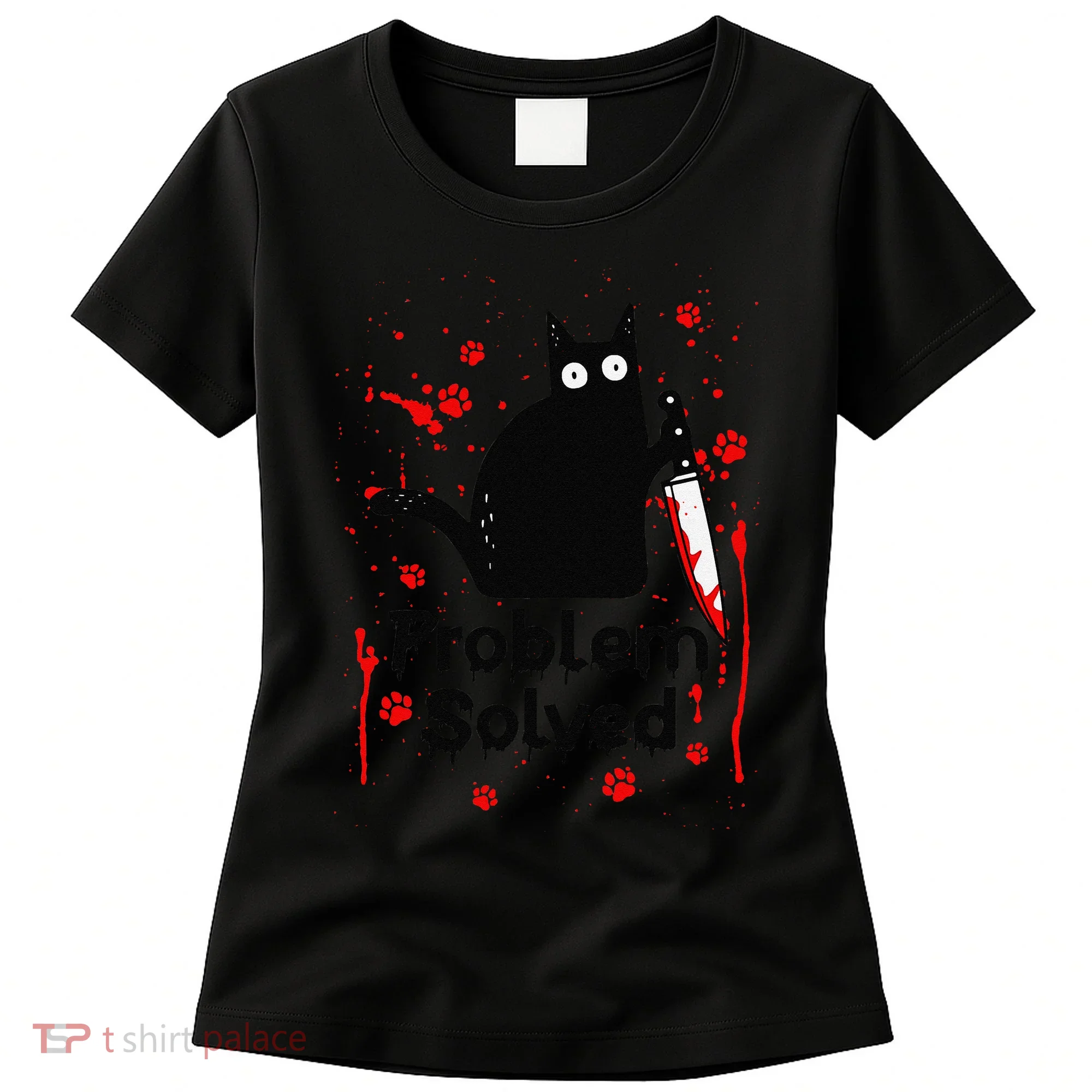 Problem Solved Bloody Funny Black Cat With Knife Cat Lovers Women's T-Shirt