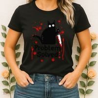 Problem Solved Bloody Funny Black Cat With Knife Cat Lovers Women's T-Shirt thumb 2