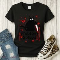 Problem Solved Bloody Funny Black Cat With Knife Cat Lovers Women's T-Shirt thumb 3