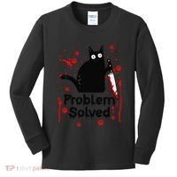Problem Solved Bloody Funny Black Cat With Knife Cat Lovers Kids Long Sleeve Shirt thumb 0