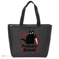 Problem Solved Bloody Funny Black Cat With Knife Cat Lovers Tote Bag thumb 0