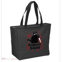 Problem Solved Bloody Funny Black Cat With Knife Cat Lovers Tote Bag thumb 2