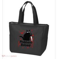 Problem Solved Bloody Funny Black Cat With Knife Cat Lovers Tote Bag thumb 3