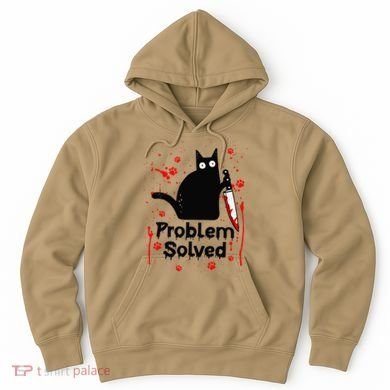 Problem Solved Bloody Funny Black Cat With Knife Cat Lovers Hoodie