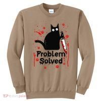 Problem Solved Bloody Funny Black Cat With Knife Cat Lovers Sweatshirt thumb 0