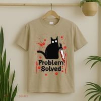 Problem Solved Bloody Funny Black Cat With Knife Cat Lovers T-Shirt thumb 2