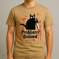 Problem Solved Bloody Funny Black Cat With Knife Cat Lovers T-Shirt thumb 3
