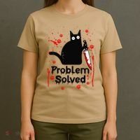 Problem Solved Bloody Funny Black Cat With Knife Cat Lovers T-Shirt thumb 4