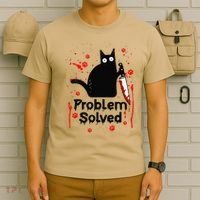 Problem Solved Bloody Funny Black Cat With Knife Cat Lovers T-Shirt thumb 6