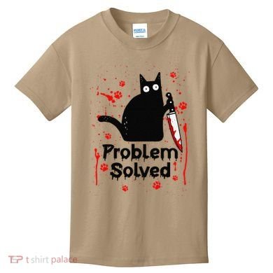 Problem Solved Bloody Funny Black Cat With Knife Cat Lovers Kids T-Shirt