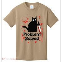 Problem Solved Bloody Funny Black Cat With Knife Cat Lovers Kids T-Shirt thumb 0