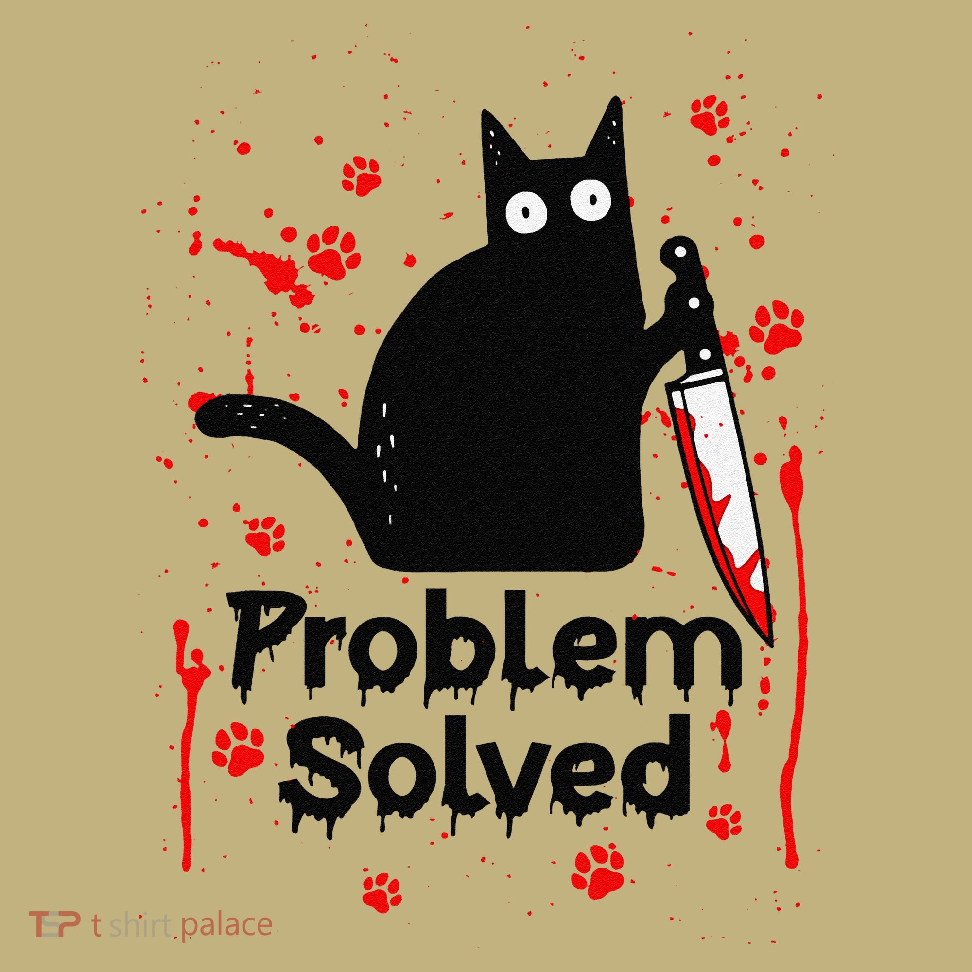 Problem Solved Bloody Funny Black Cat With Knife Cat Lovers Kids T-Shirt