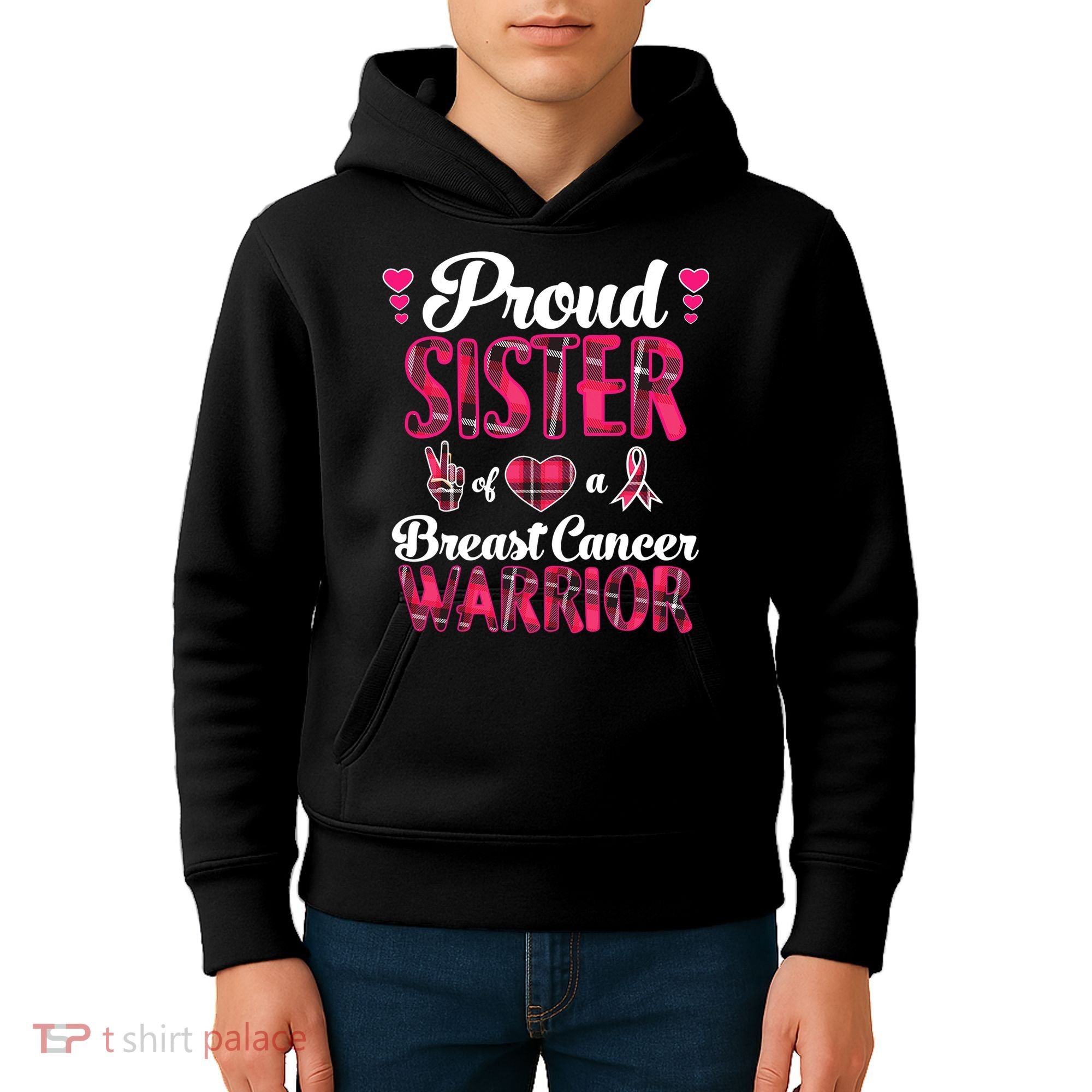 Proud Sister Breast Cancer Awareness Warrior Pink Ribbon Kids Hoodie