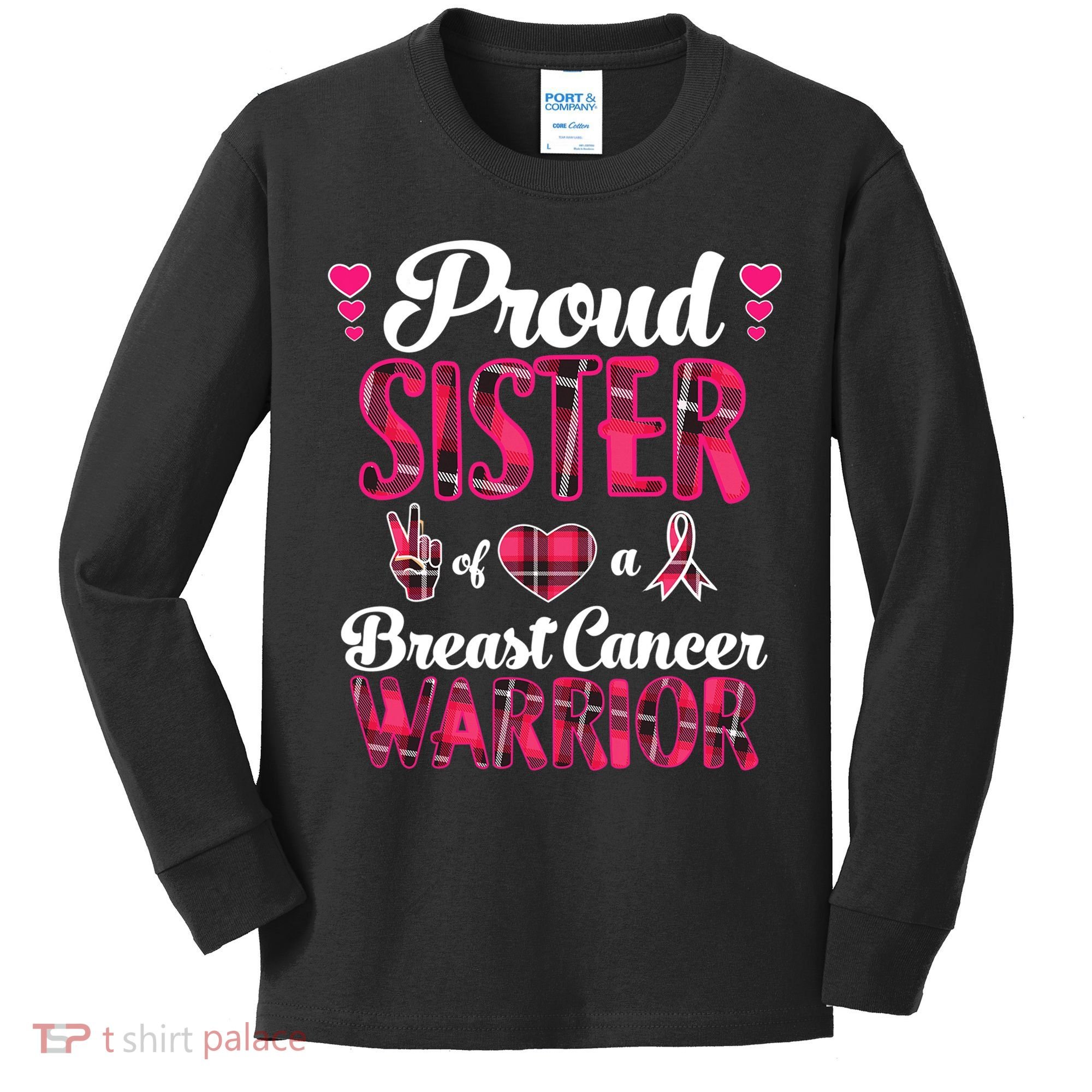 Proud Sister Breast Cancer Awareness Warrior Pink Ribbon Kids Long Sleeve Shirt