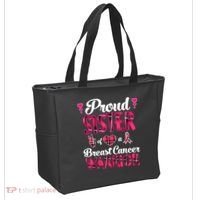 Proud Sister Breast Cancer Awareness Warrior Pink Ribbon Tote Bag thumb 2