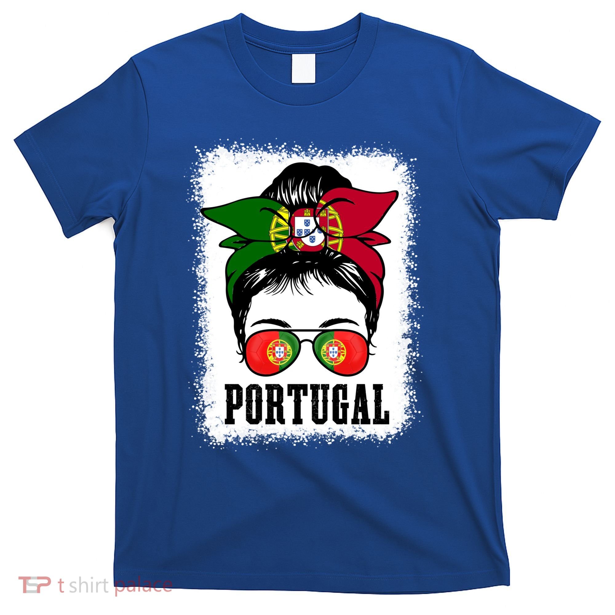 Portugal Soccer Ball Messy Bun Mom Portugese Flag Football Gift T-Shirt