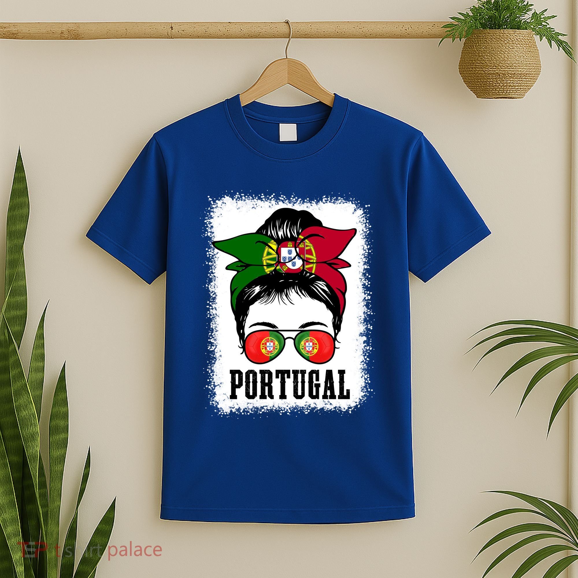 Portugal Soccer Ball Messy Bun Mom Portugese Flag Football Gift T-Shirt